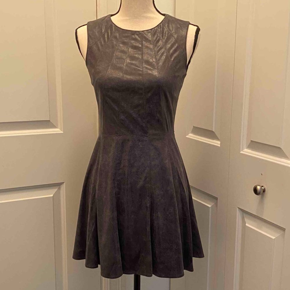 Vince Camuto fit and flare dress faux leather